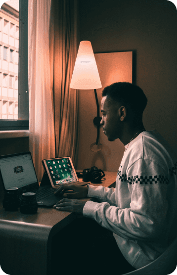 A person using a computer for learning